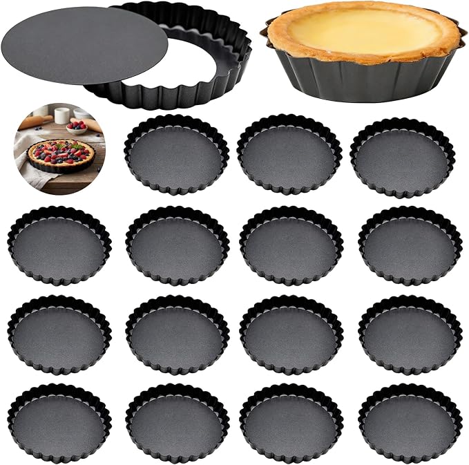 16 Pcs Mini Tart Pans Set, 3.1 inch Tart Pans with Removable Bottoms, Carbon Steel Mini Quiche Pans, Fluted Design for Baking