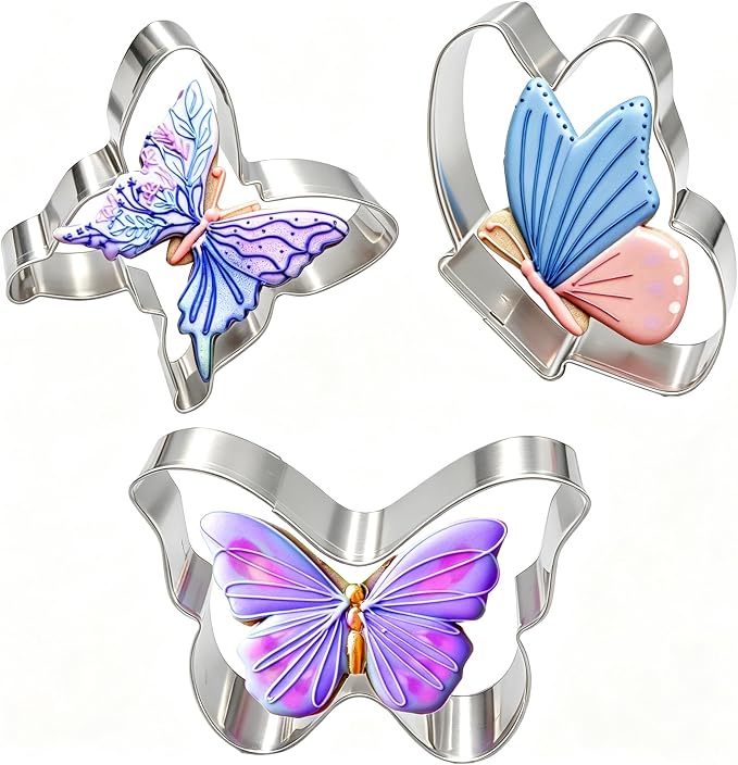 3PCS Butterfly Cookie Cutters Set,Stainless Steel Cutter for Themed Party Baby Shower Wedding Spring Easter Holiday
