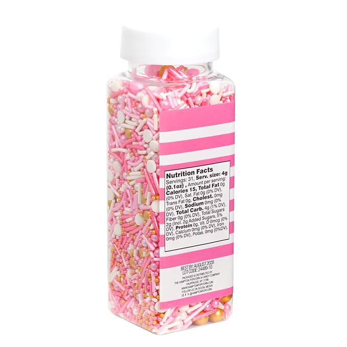 Pink, White and Gold Pearls and Sprinkles Mix 4.4 oz, Sprinkles For Cake Decorating, Baking, Ice Cream & More, The Hampton Candy Company