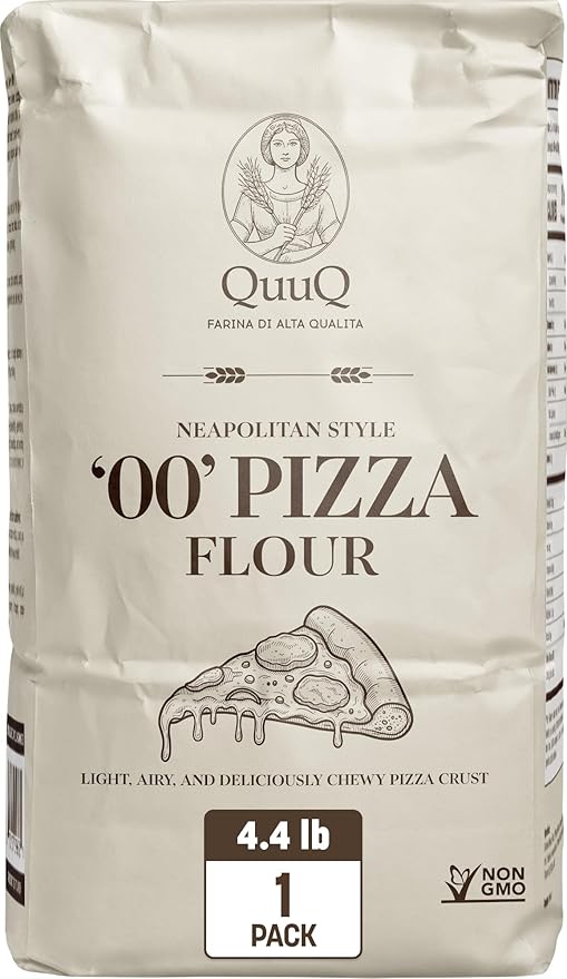 QuuQ 00 Pizza Flour 1 Pack 4.4 lb (2 kg), Type 00 Flour, Neapolitan Style, Ultra Fine Grind, Unbleached Unbromated Non-GMO Enriched Wheat Flour, Wood Fired and Home Oven Baking