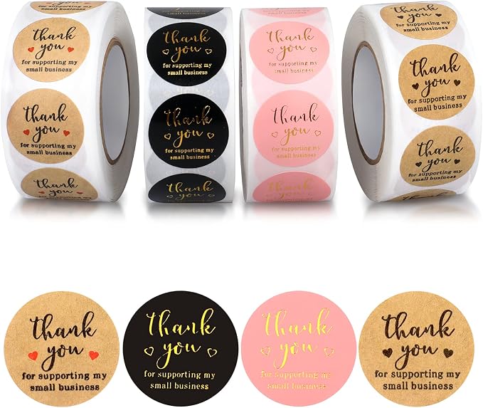 Thank You Round Stickers for Supporting My Small Business Adhesive Labels, 3-Color, 1inch (2000Pcs, 4 Rolls, Each roll 500Pcs)