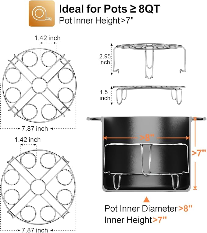 GSlife Egg Steamer Rack - Steel Trivet for Instant Pot Cooker, 2 Packs | Stackable 18 Egg Capacity, Steel Support for Pressure Cooker Meals, Deviled Eggs, Meal Prep, Steaming and Kitchen Daily Use