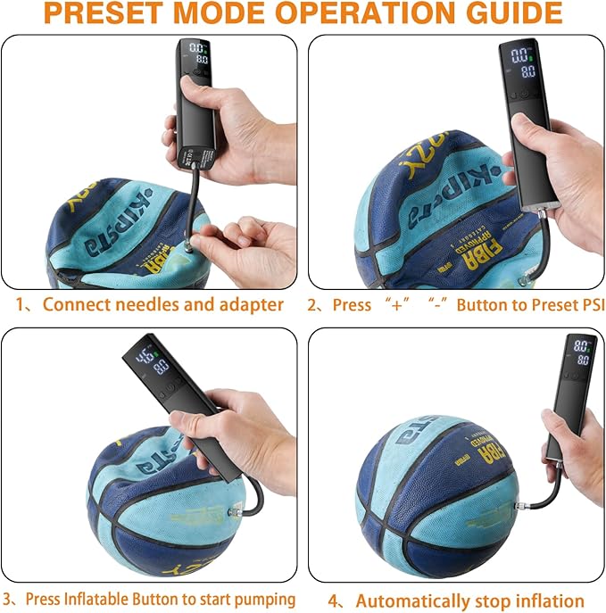 Electric Ball Pump,Smart Air Pump Portable Fast Ball Inflation with Accurate Pressure Gauge and Digital LCD Display for Basketball Football Soccer Volleyball Swimming Ring Balloon(2 Pin and 1 Spout)
