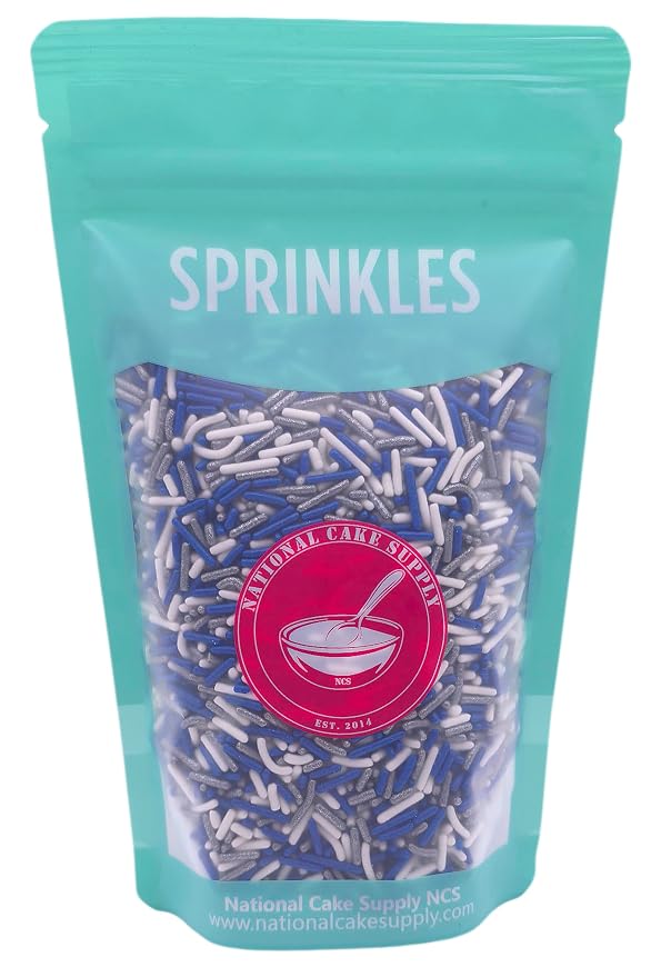 NCS Dallas Game Day Dark Blue, Silver & White Jimmies Edible Sprinkles – Cupcake, Cake & Cookie Decorations, 7 oz