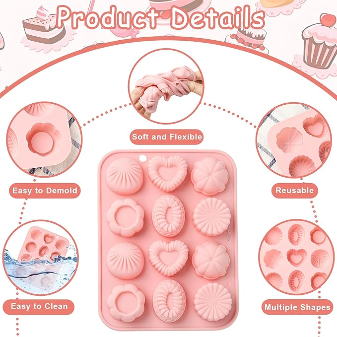Ipotkitt 2pcs Pink Heart Flower Chocolate Silicone Molds Oval Gummy Molds for Jelly Fondant Chocolate Candy Mousse Ice Cake DIY Crafts Keto Fat Bomb