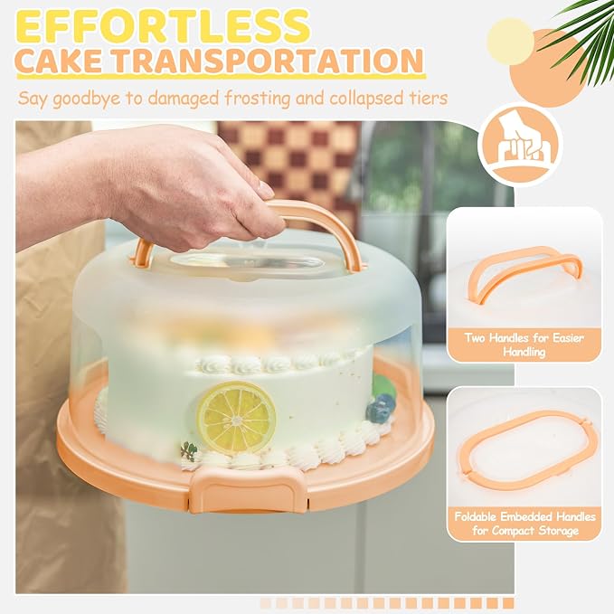 Ohuhu Cake Stand with Lid, Cake Carrier BPA-Free Cake Containers for 10 inch Cake with 2 Handles Cupcake Carrier - Plastic Cover Two Sided Base for Transport Pies Nuts Fruit Perfect Gifts
