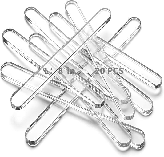 20pcs 8in*10mm Acrylic Cake Topper Sticks - 5mm Flat Clear Plexiglass Sticks for Cupcake Toppers, Cake Pops, Lollipops - Strong Unbending Transparent Decorating Sticks (20pcs 8in*10mm)