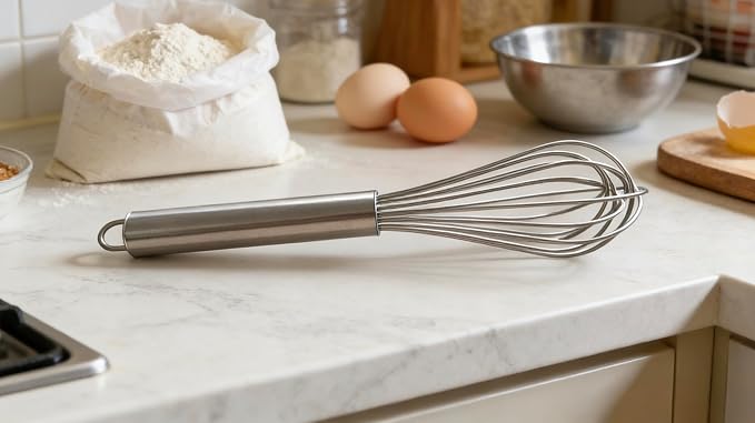 Stainless Steel Wire Balloon Whisk- 8 Sturdy Wires, 10-inch Food Mixer Beater Heavy Duty Hanging Hook