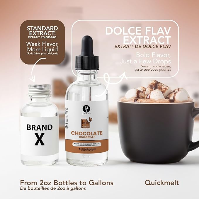 Dolce Flav Natural Chocolate Extract – 2 Ounce Water-Soluble Kosher, Sugar-Free, Concentrated Chocolate Flavor for Baking, Coffee, Ice Cream, Smoothies & Desserts, Includes Measured Dropper