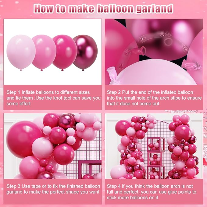 YMSZ Pink Balloon Garland Arch Kit, Hot Pink Balloons Metallic Balloon for Birthday,Princess, Wedding, Baby Shower, Valentine's Day Party Decorations