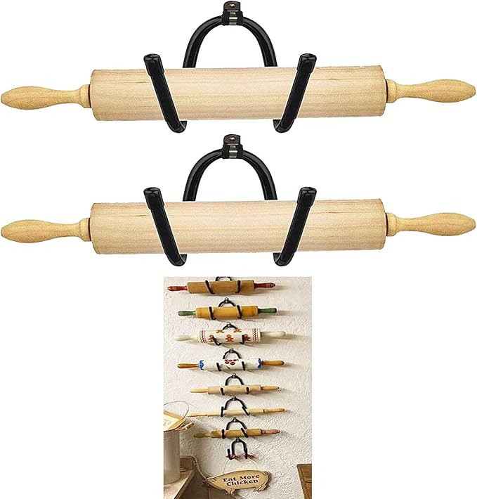 Rolling Pin Holder Rolling Pin Display Rack Rolling Pin Storage Rolling Pin Display Rack – Wall Mount Bottle Storage Organizer – Hardware Included - Rustic Home Decor Colonial Wall Décor - 2 Pack