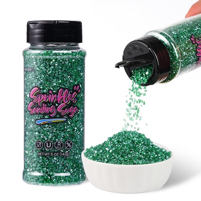 Christmas Green Sprinkles, 5oz Edible Dark Green Sanding Sugar for Cake Decorating Cupcake Toppings Chocolate Ice Cream Cookies Baking Dessert Wedding Party Food Supplies