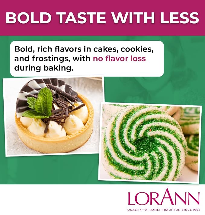LorAnn Oils Peppermint Bakery Emulsion: True Essence, Ideal for Boosting Fruit Tones in Cakes, Cookies & Desserts, Gluten-Free, Keto-Friendly, Extract Substitute Essential for Your Kitchen, 2 Oz