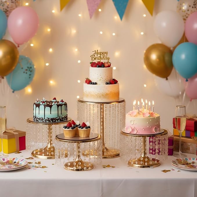 Gold Metal Cake Stand for Set of 3, 12in Round Wedding Cupcake Holder for Table, Dessert Cupcake Pedestal Display Plate for Party Wedding Anniversary Baby Shower