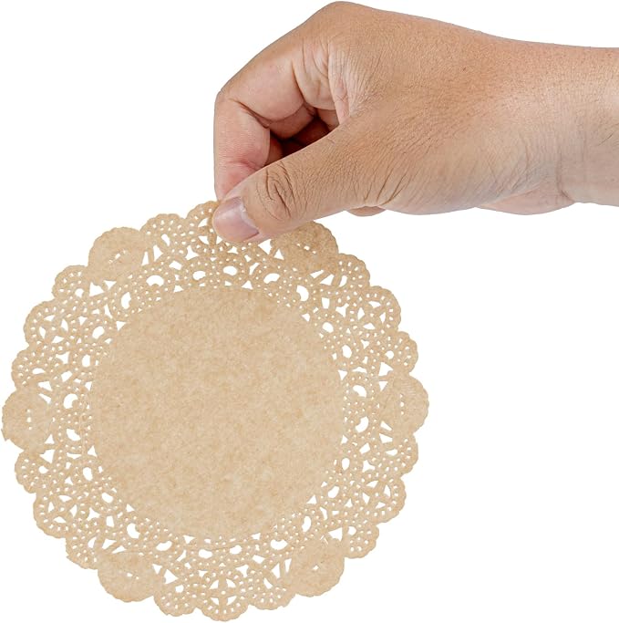 Restaurantware Paper Doilies 4000 Count 6 Inch Kraft Lace Disposable Placemats for Catering Round Decorative Table Setting Doilies for Desserts
