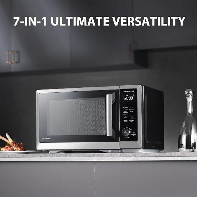 TOSHIBA Countertop Microwave Oven Air Fryer Combo, Inverter, Convection, Broil, Speedy Combi, Even Defrost, Humidity Sensor, Mute Function, 27 Auto Menus, 1.0 cu.ft, 1000W, Stainless Steel (Renewed)