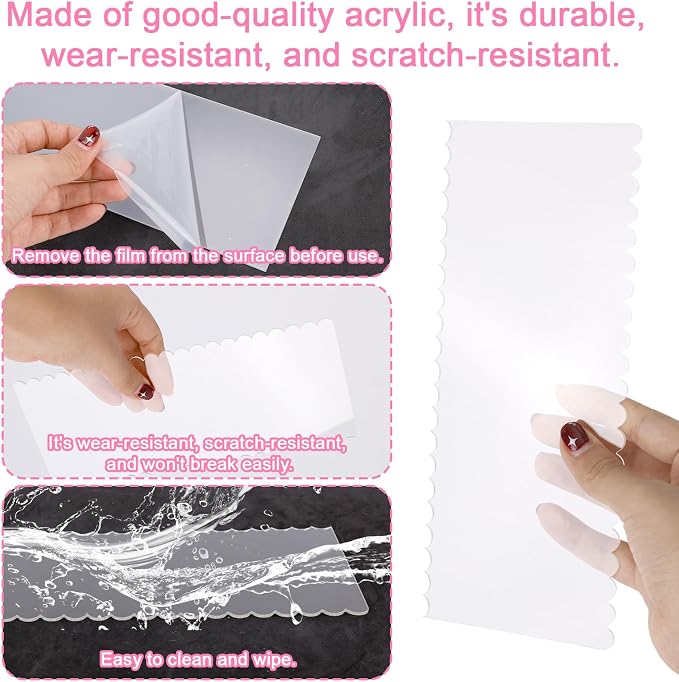 6pcs Acrylic Cake Scrapers Set, 9.4x3.9in Clear Double Sided Cake Icing Fondant Smoother Comb with 12 Shapes for DIY Buttercream Butter Cream Frosting Mousse Dessert Decoration Baking Tool