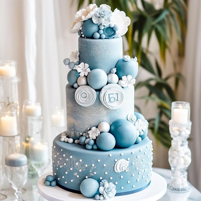 48 Pcs Balls Cake Topper Decorations Balloon Cupcake Toppers Foam Cake Topper Balls Cake Balls Decorations for Birthday Party Wedding Anniversary Cake Decorating (Light Blue)