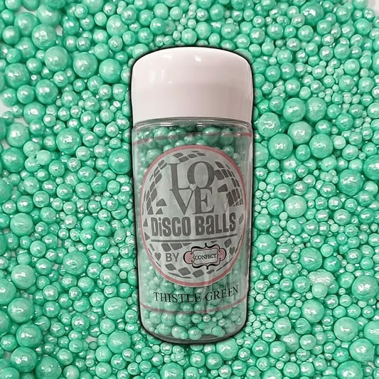 Confect Love Disco Balls Thistle Green Decorative Candy Pearls, Cake Decorating Sprinkles | Vegan, Gluten-Free, Soy-Free, Dairy-Free, Palm Oil-Free – 4.2 Oz