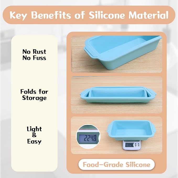 Nonstick Silicone Bread Loaf Pan: 9.5 x 5 Inch Bread Pan for Homemade Rye with Metal Frame - Loaf Mold for Baking Oven - Housewife Baker Home Baking Enthusiasts (Beige & Mint Green)