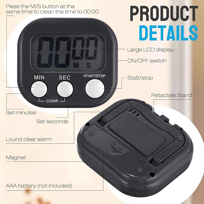 Leumoi 24 Pcs Digital Kitchen Timers Bulk Timer for Classroom Small Magnetic Timer On/Off Switch Countdown Loud Alarm for Cooking School Student Teacher Exercise Training Baking Work(Black)