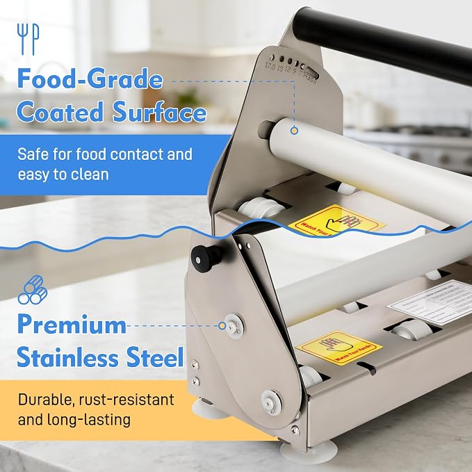 12" Folding Manual Dough Sheeter with 2 Rolling Boards, Adjustable Thickness Dough Rolling Machine, Compact Stainless Steel Dough Sheeter for Pizza, Pastry, Pasta, Fondant, Cookie Dough & Home Baking