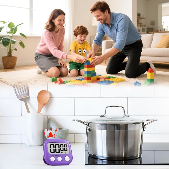 Timer for Kids Teachers Supplies Digital Kitchen Timers for Cooking Large Magnetic Classroom Timer 2Pack-Blue Purple