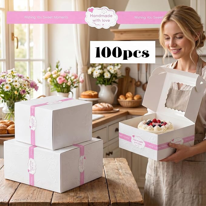 Tamper Proof Stickers 100 Pcs - 8.8 x 1.3 Inch Tamper Resistant Seal Labels for Food Retail Package, Handmade Bakery Candy Artisan Crafts Sealing (Pink)