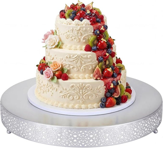 Wenqik Cake Stand 18 Inch Round Metal Cupcake Dessert Wedding Cake Stand Cookies Display Holder Fruit Serving Tray for Table Wedding Birthday Anniversary Party(Silver)