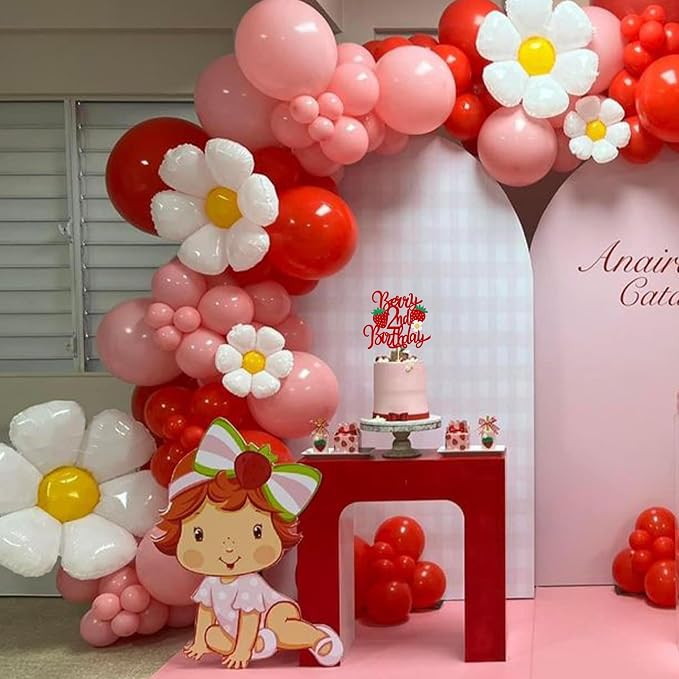 1 PCS Strawberry Berry 2nd Birthday Cake Topper Glitter Second Birthday Flower Strawberry Cake Pick for Sweet Fruit Theme Baby Shower Kids 2nd Birthday Party Cake Decorations Supplies