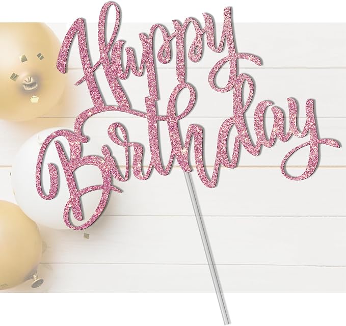 Happy Birthday cake decorations, Birthday party supplies, rose gold glitter letters, cake topper