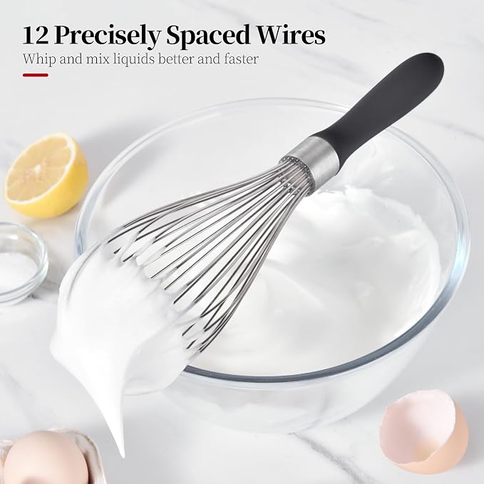 12inch Kitchen Wire Whisk, 18/10 Stainless Steel Metal Balloon Wisk （Large, Black）