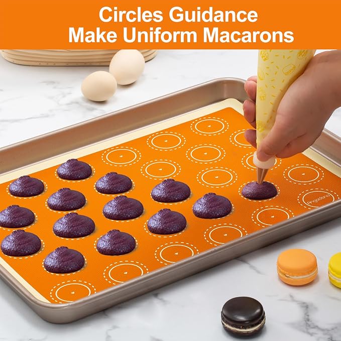 Macaron Silicone Baking Mats Kit, Best Japan Silicone, Easy Clean & Non-Stick Food Grade Reusable Macaroons Baking Mat Set of 2 Half Sheet, Macarons Baking Supplies Piping Tips Bags ties and couplers