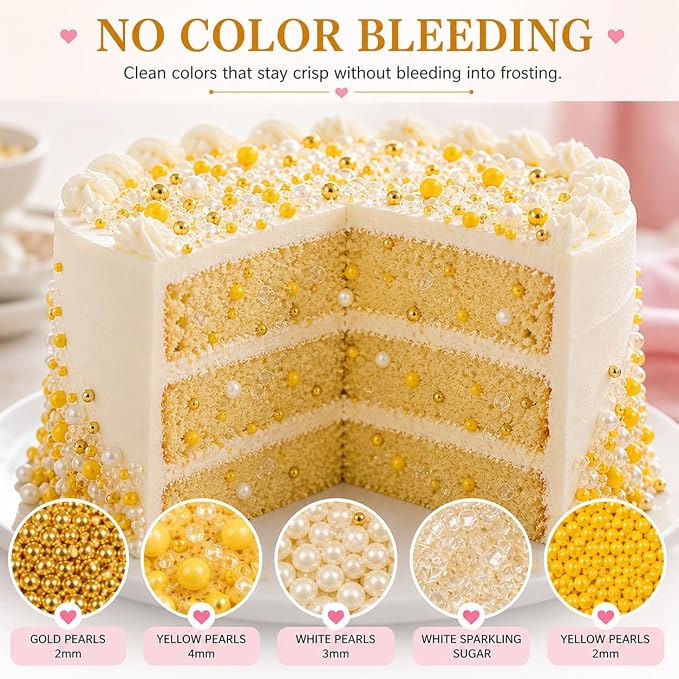 Confect Cake Decorating Sprinkles | Edible Pearl Mix Gold Yellow & White Dragees | White Sparkling Sugar | Edible Pina-Colada Disco Ball Mashup Sprinkles | Dairy-Free, Palm Oil-Free - 5 Oz