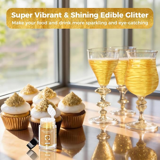 CRPTHE Gold Luster Dust Edible 5g, Edible Glitter for Drinks, Food Grade Glitter Shimmer Sprinkle Powder for Cocktails, Baking, Beverages, Cakes, Strawberries, Cookies, Fondant, Vegan