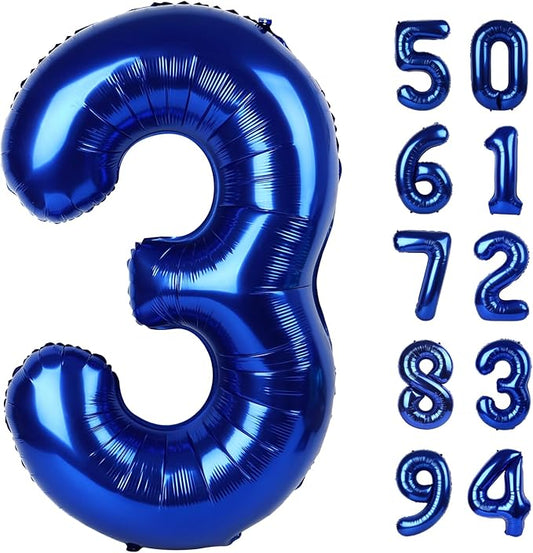 Night Blue 3 Balloon, Number Balloons 40 Inch, 3rd Birthday Decorations for Kids Girls Women Party Supplies for Party Decorations, Number 3 Balloon