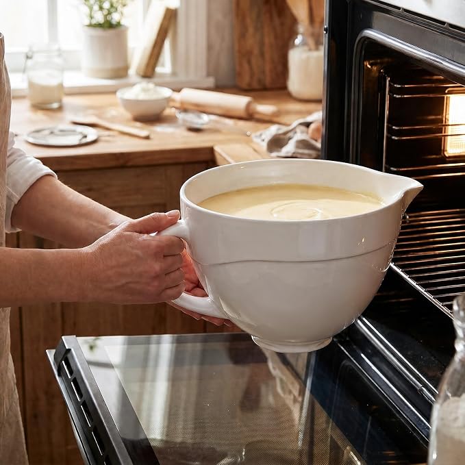 5 QT Ceramic Mixer Bowl Compatible with KitchenAid Tilt-Head Stand Mixers 4.5-5 Quart, Food-Grade Polished Mixing Bowl with Anti-slip Handle & Secure Locking Clasp, Microwave & Oven Safe