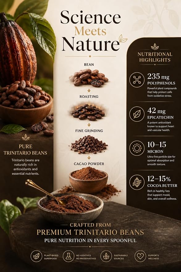 Grevista 100% Pure Cocoa Powder – Unmistakably Premium Quality | Bronze & Silver Medal-Winning | High flavanol | Organic, Unsweetened, Non Alkalized, No Heavy Metal, cacao powder for coffee