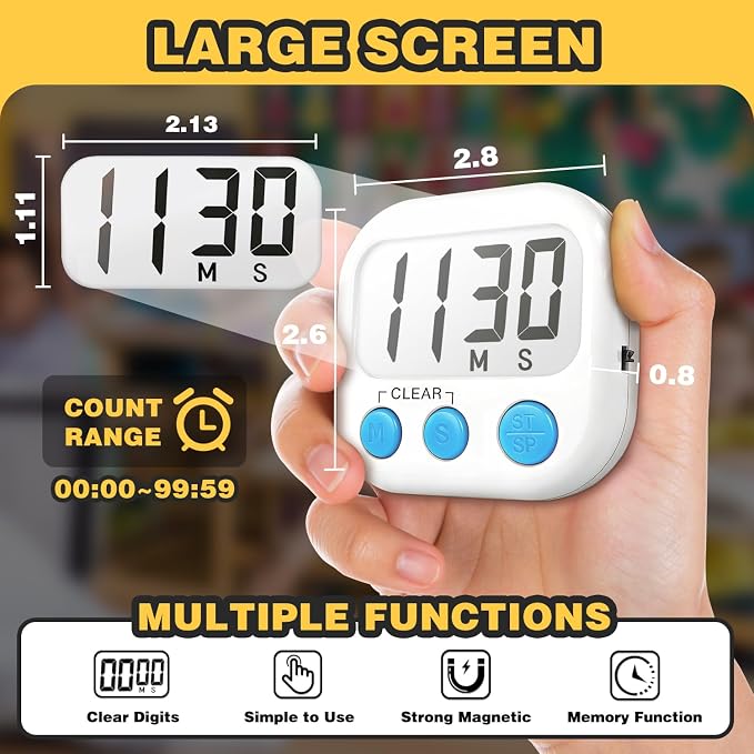 Classroom Timers for Teachers Kids Large Magnetic Digital Timer Teacher Supplies 24 Pack-Blue White