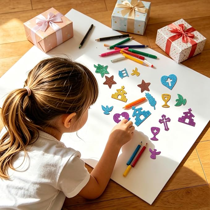 600Pcs Christian Glitter Foam Stickers Adhesive Bible Stickers | Religious Jesus Cross Decals for Kids, Sunday School Classroom Projects Activity, DIY Crafts Art, Party Favors Decorations