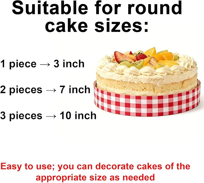 3pcs Red White Checkered Edible Cake Borders, 28x6.2cm/11x2.44in Strip Birthday Cakes Side Image Trim Decorations Pre-Cut Rice Paper Edible Cake Wrap Print for Parties Decor