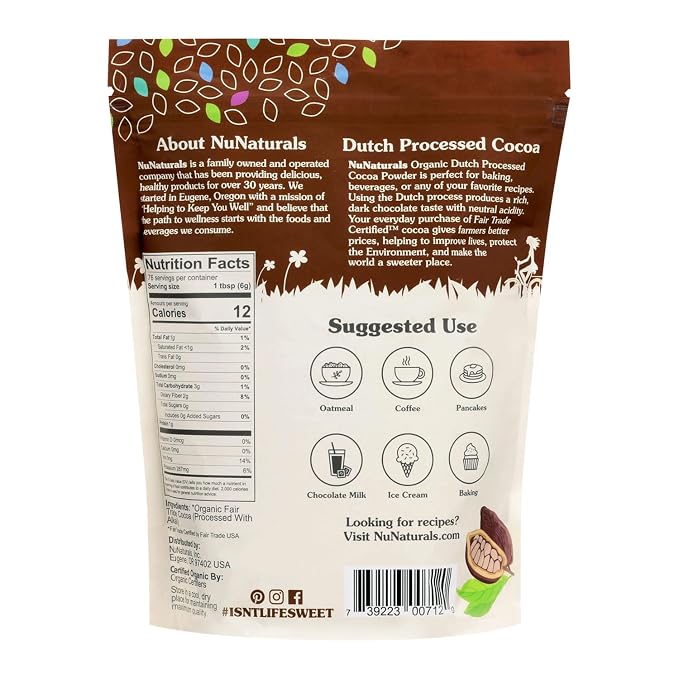 NuNaturals Cocoa Dutch Process Organic Fairtrade Certified 10-12%, 1 lb 2 Pack
