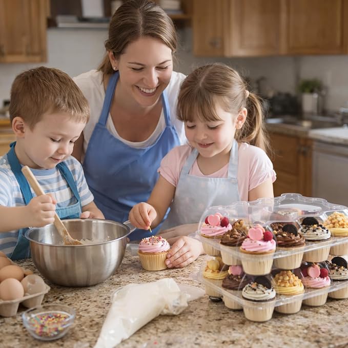 WIKDAY (12 Count x 6 Sets Plastic Cupcake Containers with Liners, Clear Cupcake Holder with Lids, Disposable Cupcake Carrier for Bakery, Cupcake Storage Box for Parties, Bake Sale Packaging