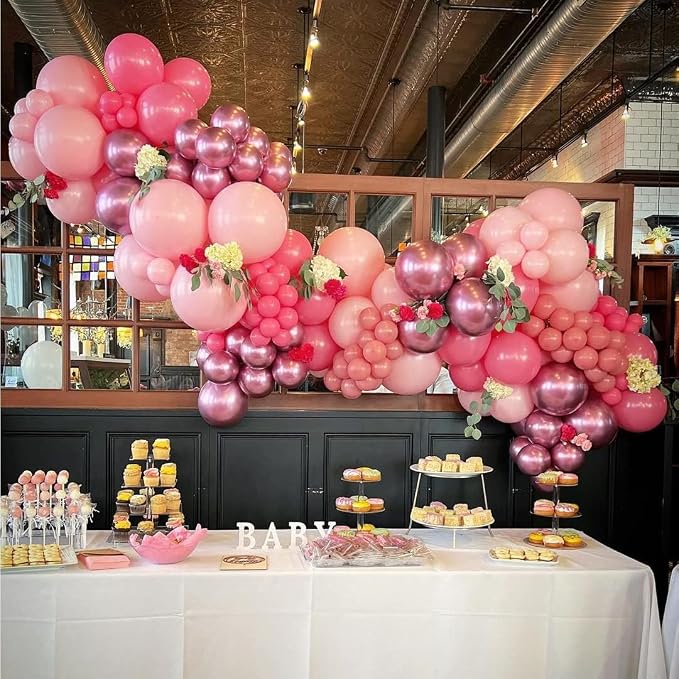 Pink Balloon Arch Kit, 140Pcs Pastel Light Metallic Pink and White Balloons with Pink Confetti Balloon Garland Kit for Birthday, Galentine's Day, Valentine's Day, Anniversary Party Decoration