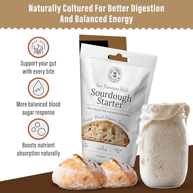 MY RUSTIC ROOTS All Natural & Organic San Francisco Sourdough Starter Culture - Beginner Friendly Sourdough Bread Starter - Perfect for Baking Delicious Homemade Artisan Bread, Pizza & More - 12g