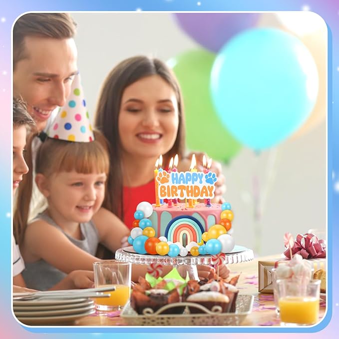 30 Pcs Blue Rainbow Cake Toppers with Blue Orange Ball Happy Birthday Cake Toppers for Birthday Wedding Party Supplies