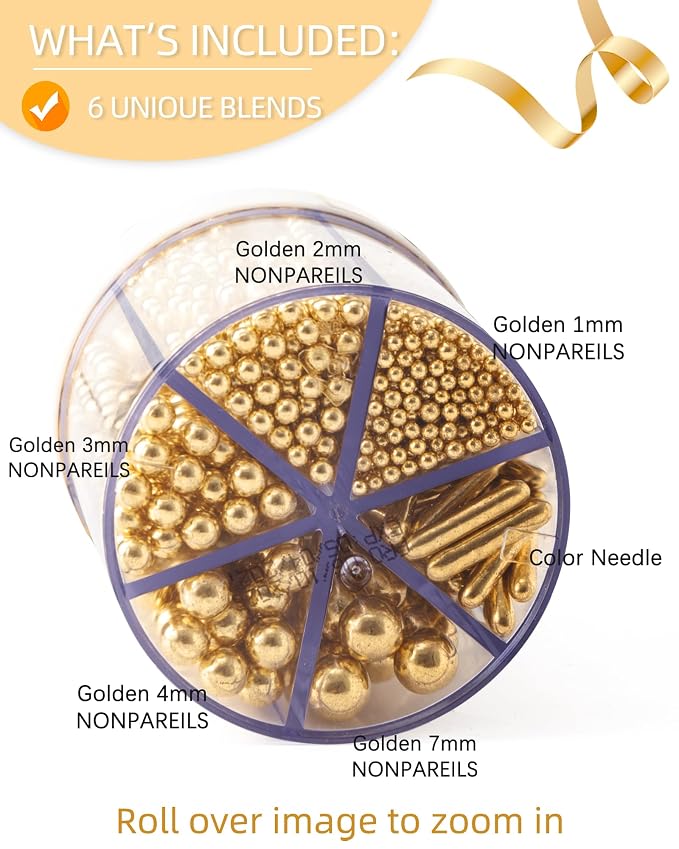 Sprinkles for Baking Edible Sugar Confetti 10.8oz, Nonpareils & Sugar Pearls - Six Pearl Sprinkles Mix Cake Decorations, Cookies, Cupcakes, Dessert Toppings (Spring Pastel Colors) Gold