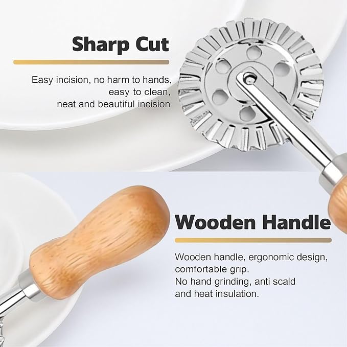 Pasta Cutter Wheel Ravioli Crimper Pizza Dough Cookie Cutting Wheel Dumpling Noodle Making Roller Durable Zinc Alloy Kitchen Tool for Baking Cooking