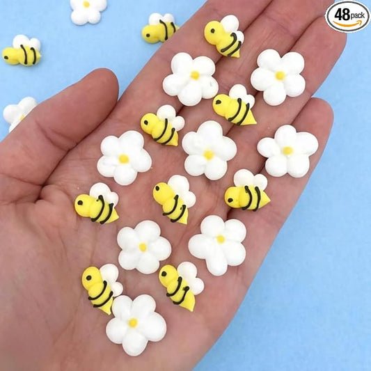 48 Icing Bees & Daisies | Edible Royal Icing Decorations | Bee Sprinkles | Simply Sucré