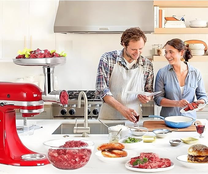 Stainless Steel Meat Grinder Attachment for KitchenAid Stand Mixer, Food Grade, Heavy Duty, No Clog, Dishwasher Safe, Sausage Stuffer & Burger Maker